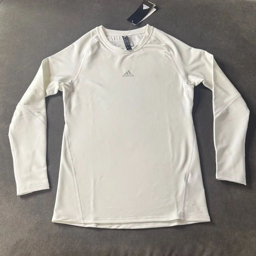 Adidas Youth Alphaskin Jersey Long Sleeve Compression Top White LARGE NWT